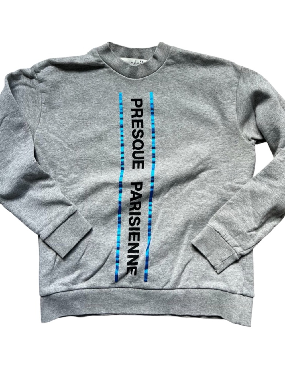 Etre Cecile Gray Crewneck Sweatshirt with Blue Stripe Detail SMALL NWOT